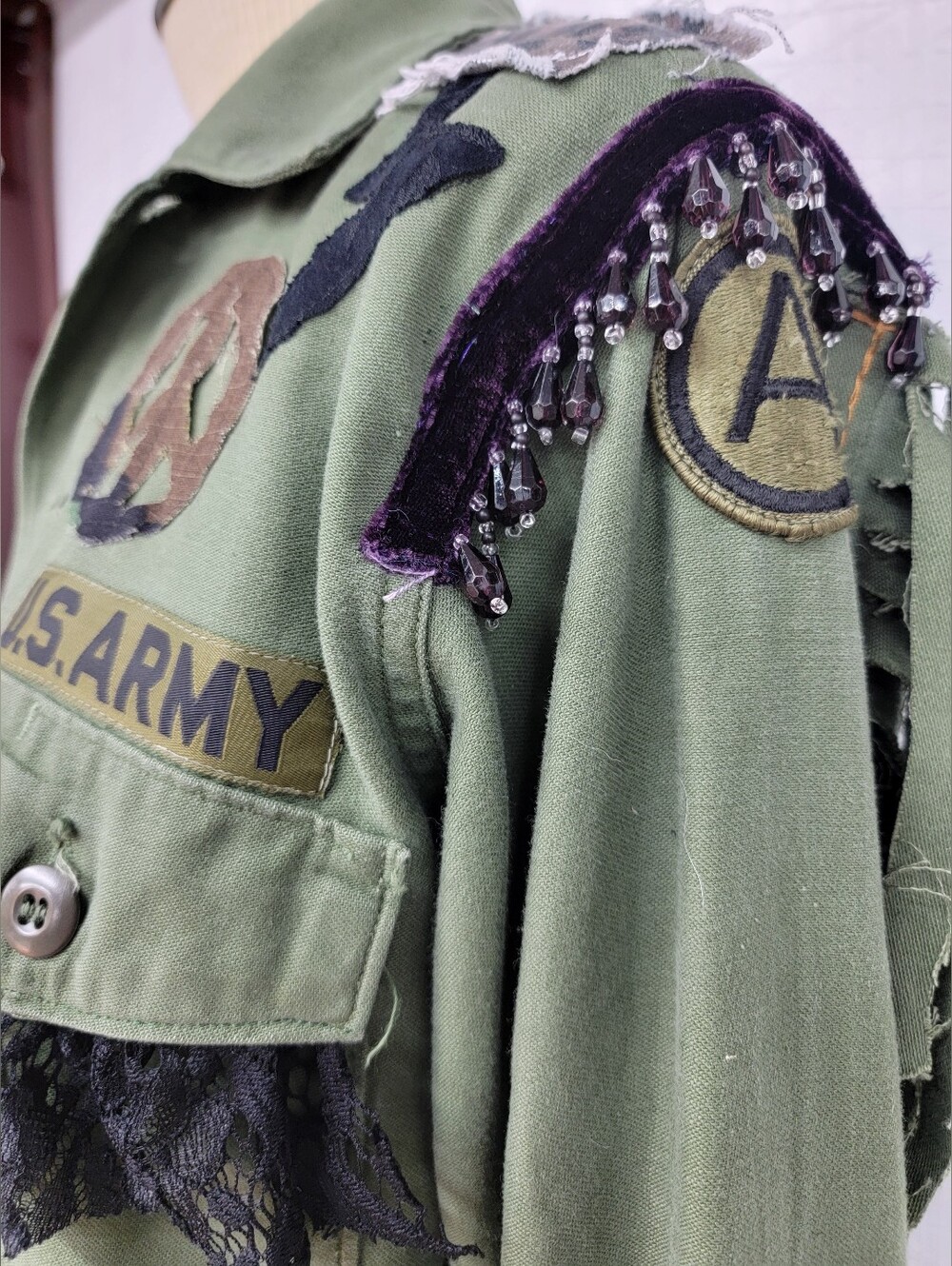 Grateful Dead US Army Military Fringe Jacket - Upcycled - Picture 7 of 11
